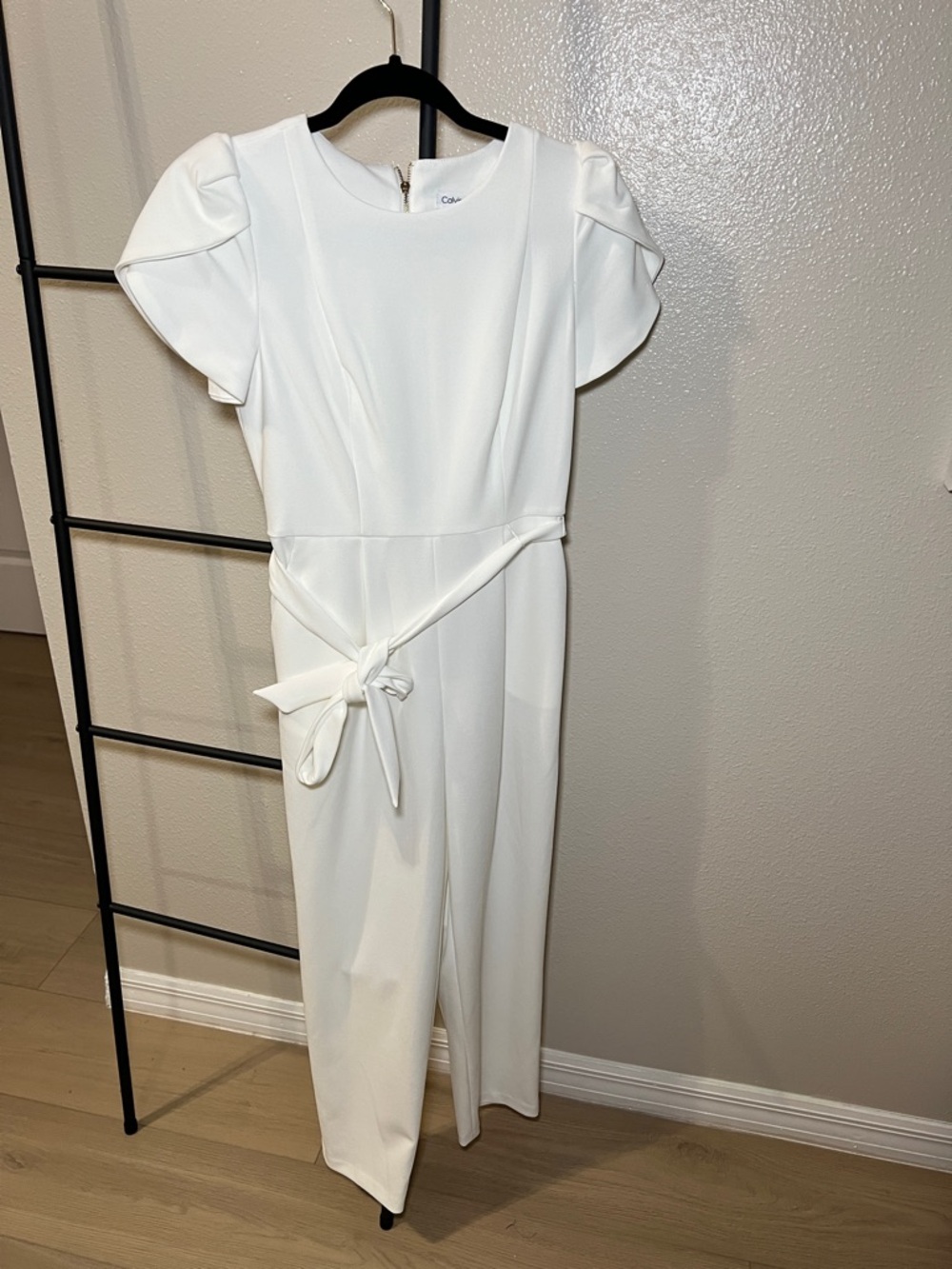 Calvin Klein White Short Sleeve Tie-Waist Jumpsuit
